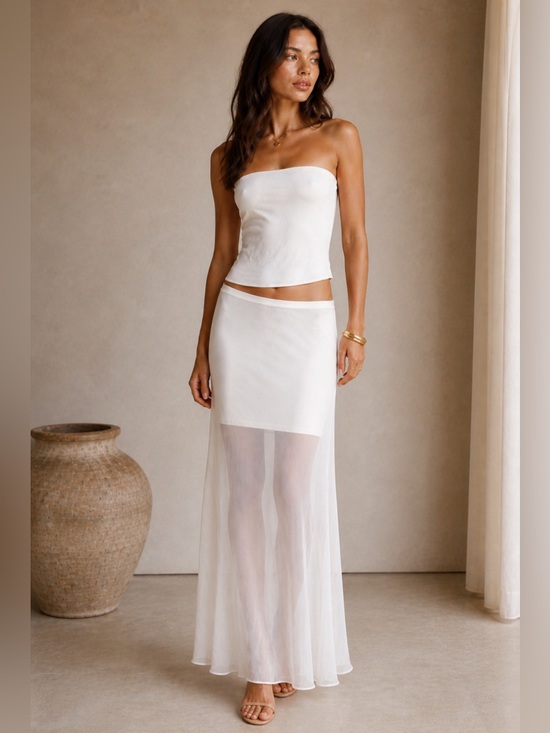 J. Crew Dresses & Skirts - J.Crew Off-white Sheer Elastic Waist Maxi Skirt. Size-Small Resort Chic